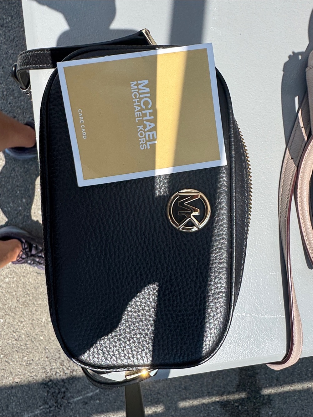 Michael Kors Black Pebbled Leather MK Logo Crossbody